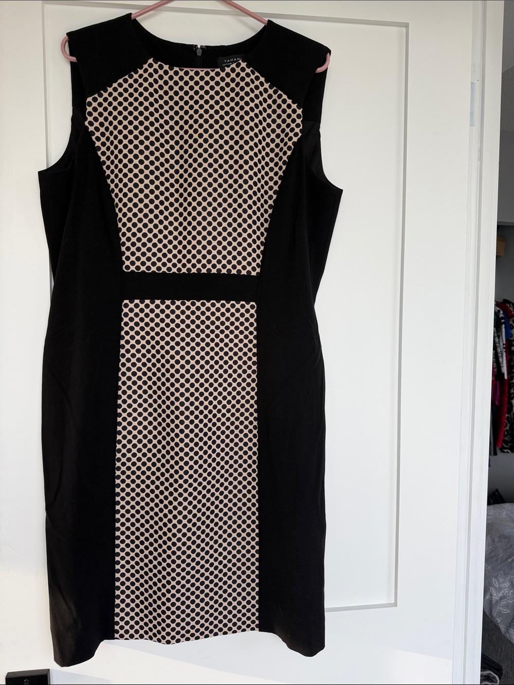 Tahari Black Midi Dress with Beige Geometric Panel
